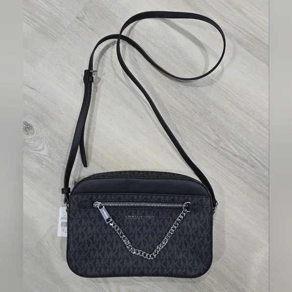 Michael Kors Jet Set Large Logo Crossbody Bag (Black) NWT - Picture 2 of 9